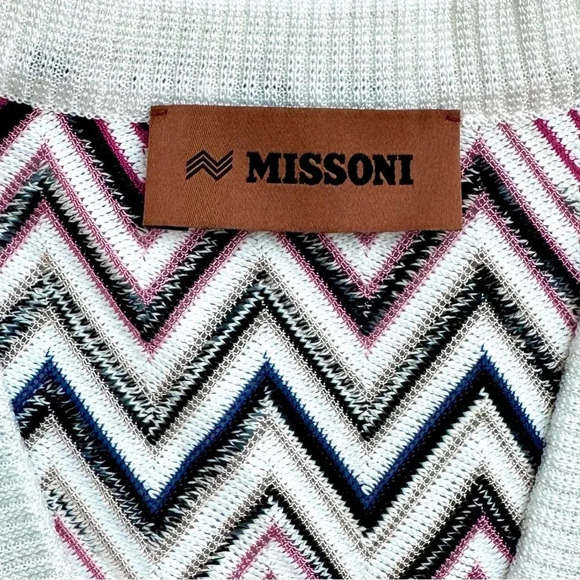 Missoni ZigZag Knit Cardigan Sweater Top 2025 White Crochet Chevron Multicolor - Picture 4 of 16